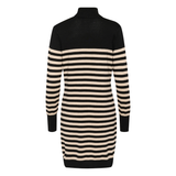 Astrid Striped Roll-Neck Dress Black/Feather Gray Melange Stripe (Pre-ordre. forventet levering start uge 35)