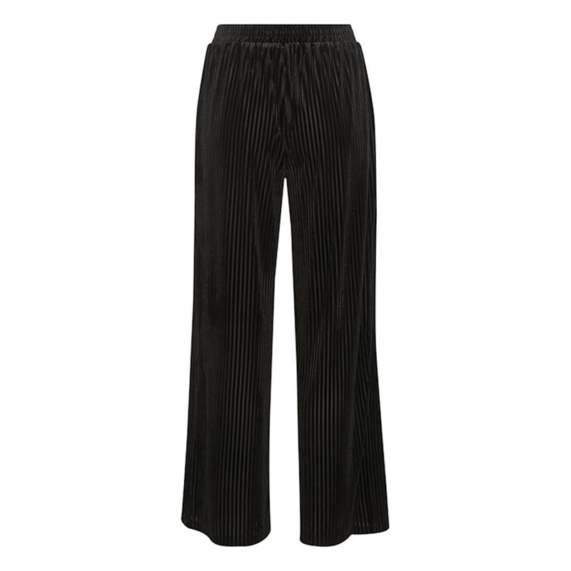 Sorte bukser med vidde og elastik i taljen i en klassisk sort farve set bagfra