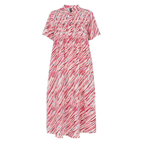 Smuk lang kjole fra prepair i lyserøde og blå nuancer set forfra