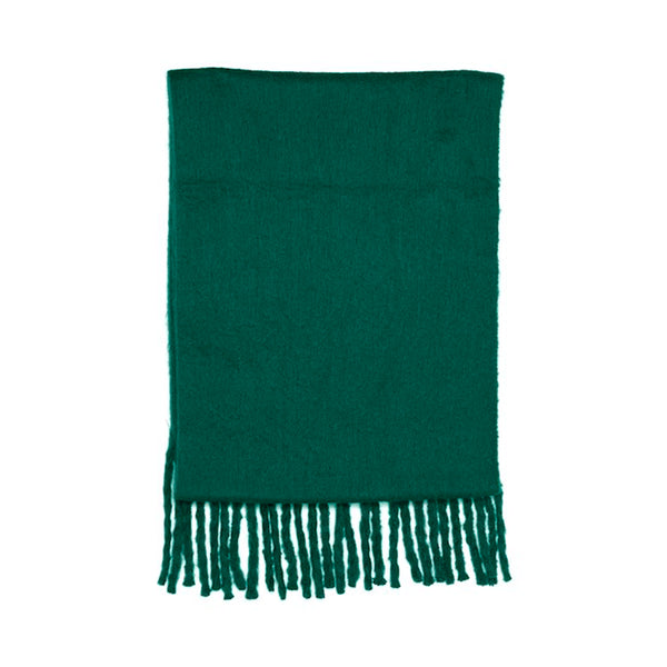 Stort grønt halstørklæde med frynser set lagt sammen