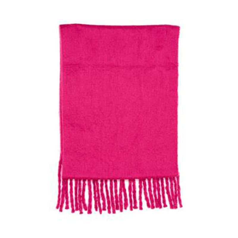Pink tørklæde med frynser set lagt sammen