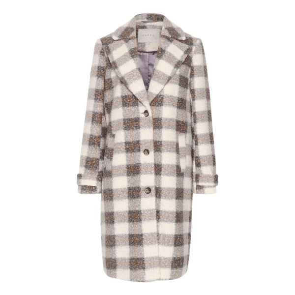 ELENA COAT GREY/BEIGE CHECK

Vildt blød og lækker frakke fra Kaffe, i et ternet mønster i farverne grå, beige og hvid med et lækkert uldlook. Den har dyb revers og er gennemknappet med 3 flotte naturknapper.


Dyb revers, krave, skrålommer i siden, lange ærmer og naturknapper
Farverne er grå, beige og hvid, inderforet grå
Løs pasform