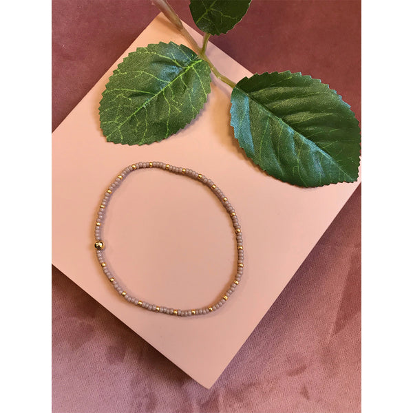 Friihof+Siig gammel rosa elastikarmbånd med guld perler
