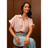 Leika Heart Striped Shirt Beige Pink