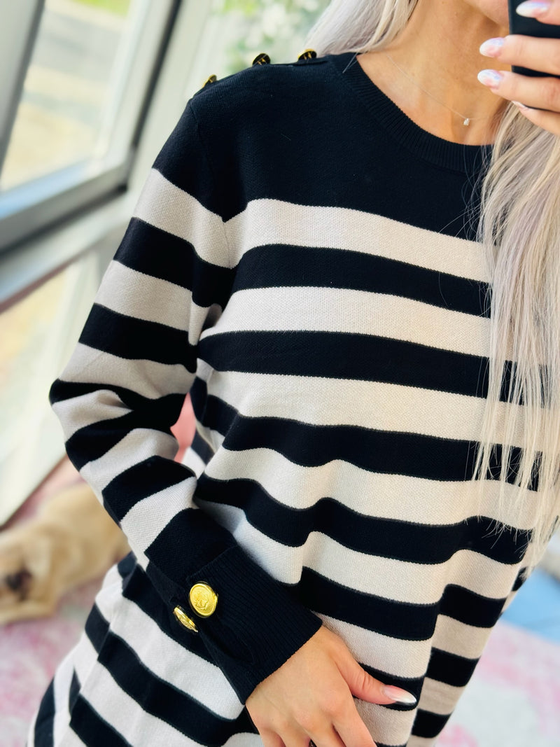 Pull Knit Dress Striped Black / Beige
