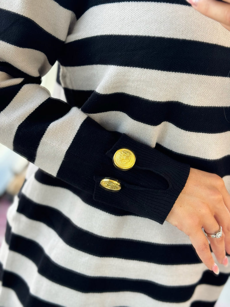 Pull Knit Dress Striped Black / Beige