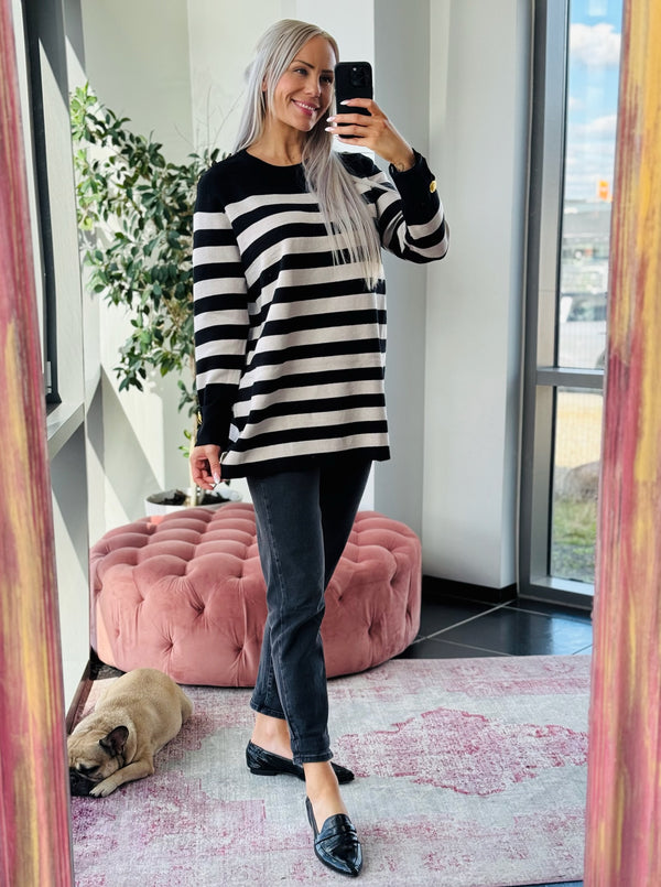 Pull Knit Dress Striped Black / Beige
