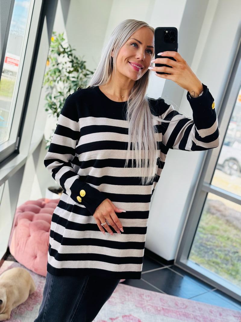 Pull Knit Dress Striped Black / Beige