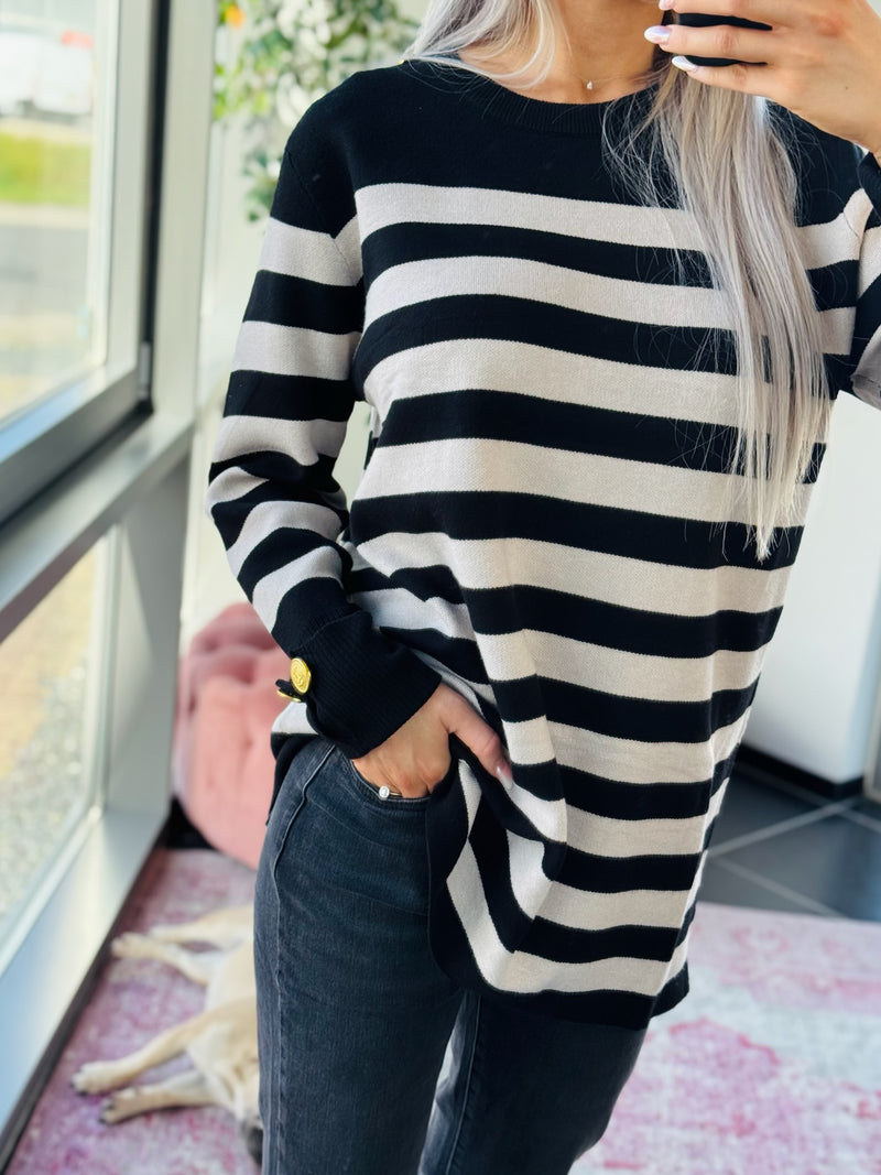 Pull Knit Dress Striped Black / Beige