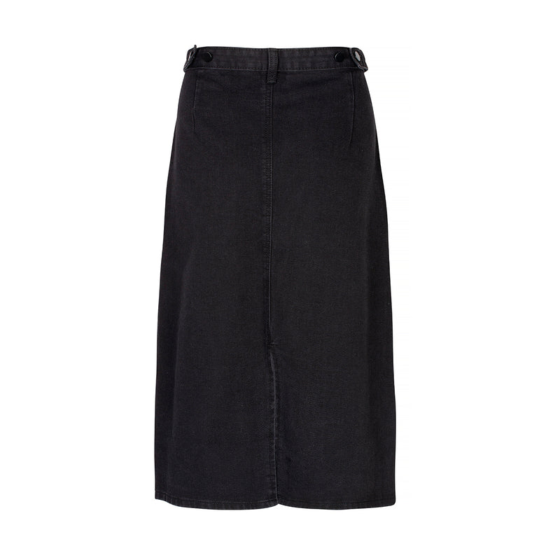 Lang sort denim nederdel med slids bagpå