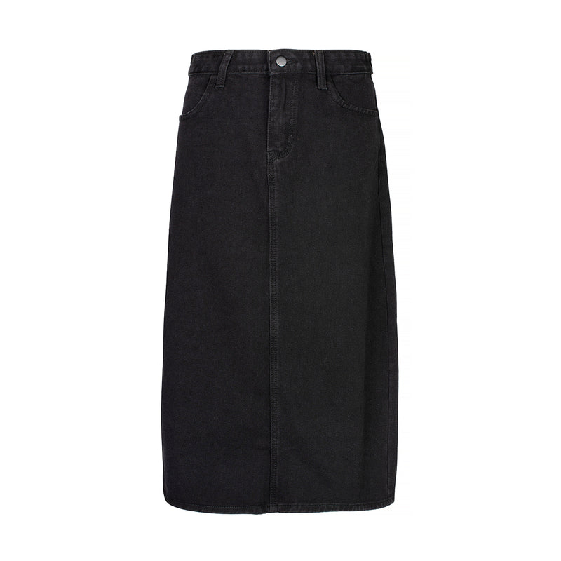Lang sort denim nederdel med slids bagpå