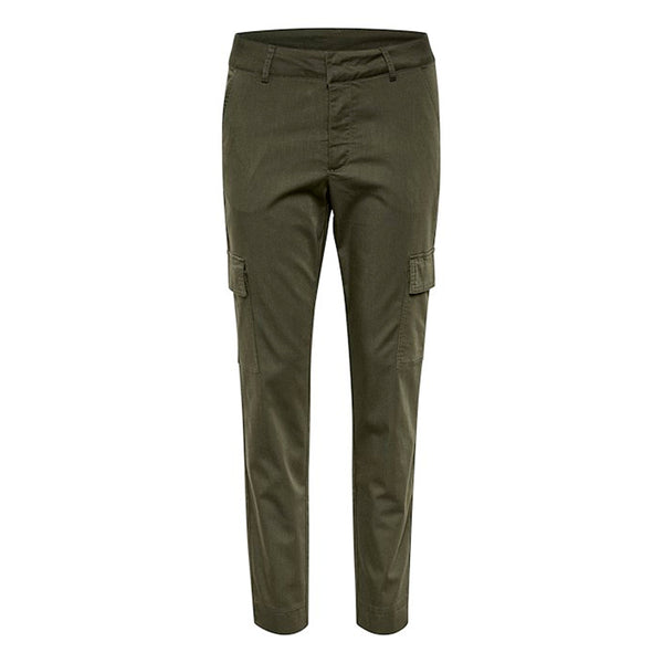 Army grønne bukser med smalle ben og lommer i siden og bagpå set fofra