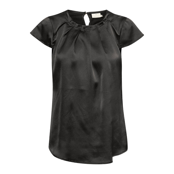 sort satin top med t-shirt ærme