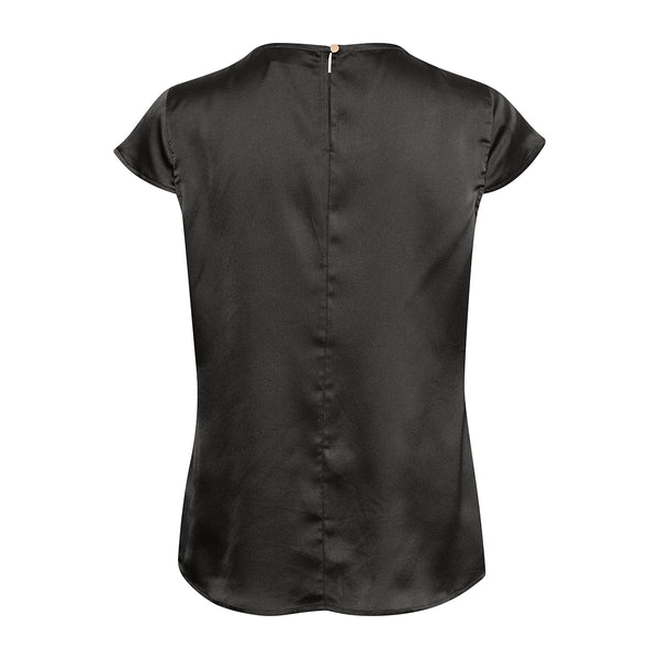 sort satin top med t-shirt ærme