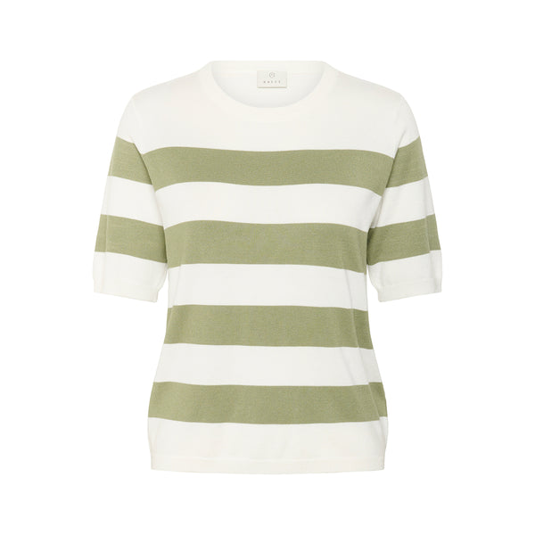 Lizza striped knit chalk/ oil green wide stripe