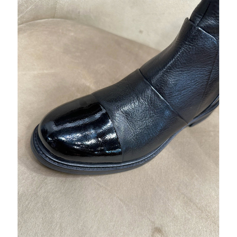Margaret leather black/w patent toe