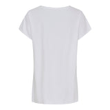 hvid t-shirt med rund hals og print på maven af cykel og kvinde