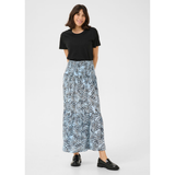 Maxi Smock Skirt Blue Leaf Print