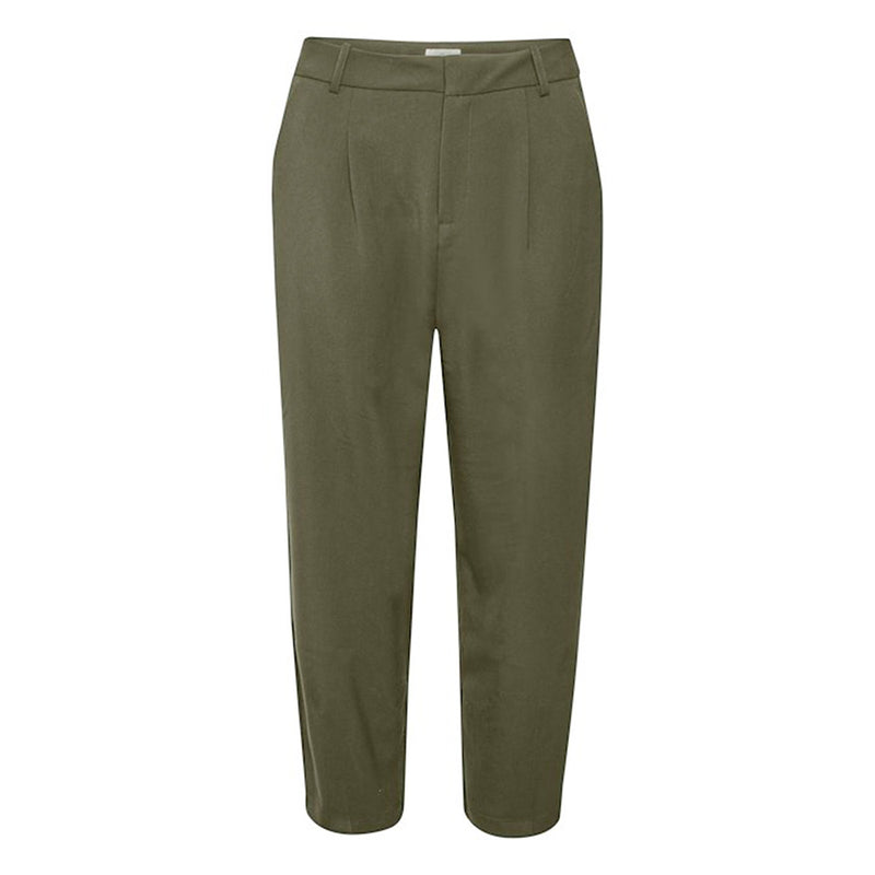 Grønne habit bukser med knap og lynlås samt 7/8 længde set forfra