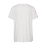 Klassisk hvid t-shirt med print fra kaffe den har rund hals printet er mørkeblomster set bagfra