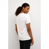 Klassisk hvid t-shirt med print fra kaffe den har rund hals printet er mørkeblomster set bagfra