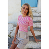 Natalia SS Blouse Pink Rose Stripe