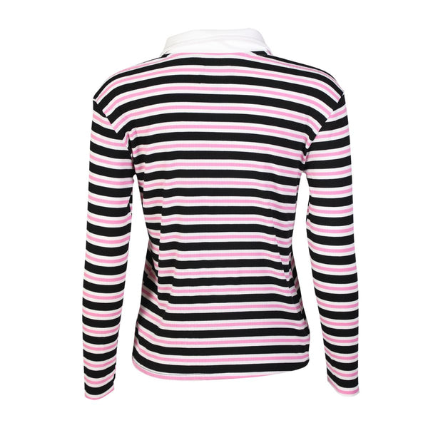 Natalia LS Polo Blouse Black Bubblegum White Stripe