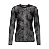 Blonde mesg bluse i sort med rund hals og lange ærmer set forfra