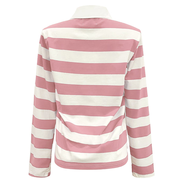 Polo LS Shirt Rosa White Stripe