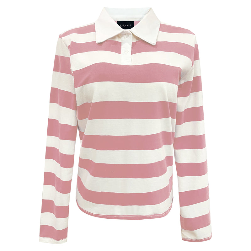 Polo LS Shirt Rosa White Stripe