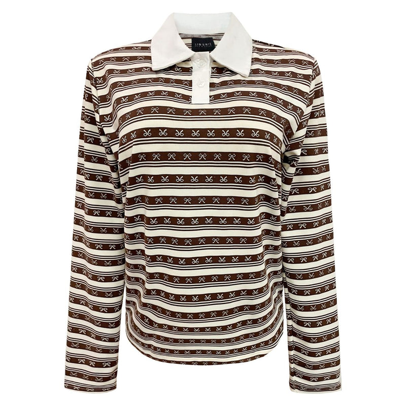 Polo LS Bow Shirt Brown Creme Bow Stripe