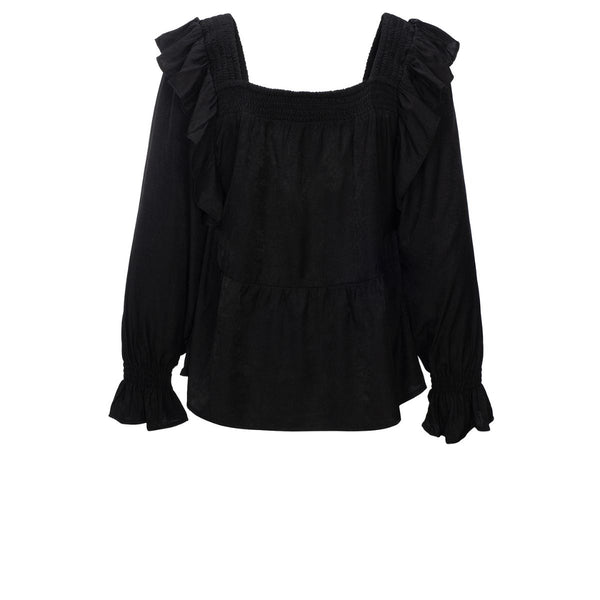 RUFSANA BLOUSE BLACK

Super fin bluse fra One two luxzuz, med firkantet hals for og bag med smock kant. Flot med flæse ved skulderen. Lange ærmer der afsluttes med en smal elastik og flæse.

Smock
Flæser
Rynket&nbsp;
Overskæring&nbsp;
Elastik

Størrelsesguide: Blusen&nbsp;er normal til rummelig i størrelsen. Hvis du veksler i mellem to størrelser, anbefaler vi at du vælger den mindste.&nbsp;