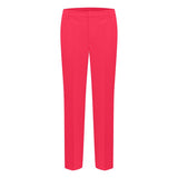 Pink bukser med presfolder fast linning hægte og lynlås set forfra