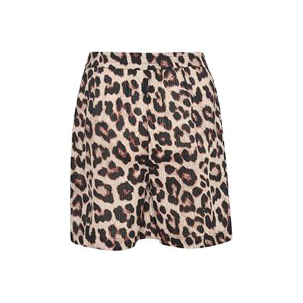shorts med leopard print i brunlige nuancer og med elastik i livet set bagfra