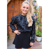 Tia LS Frill blouse black heart