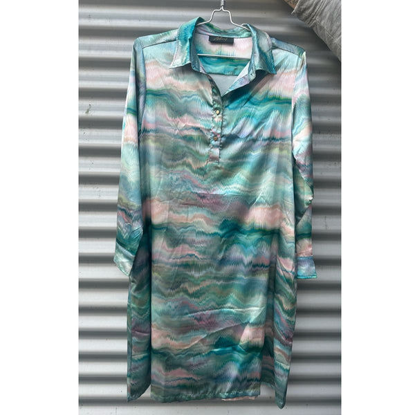 Asbæk kjole grøn/lyserød zigzag print