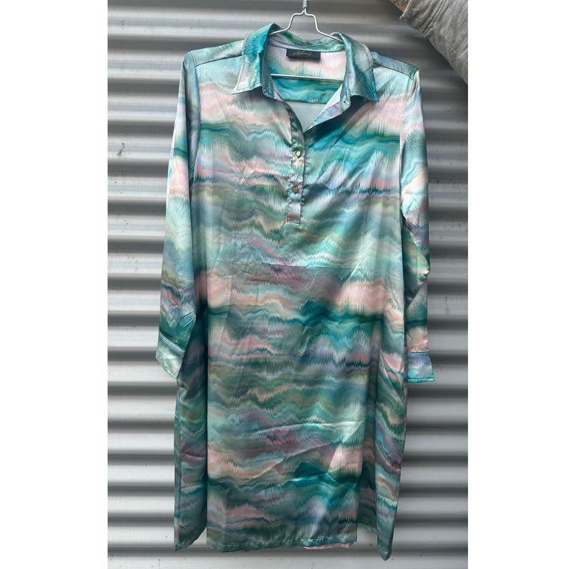 Asbæk kjole grøn/lyserød zigzag print