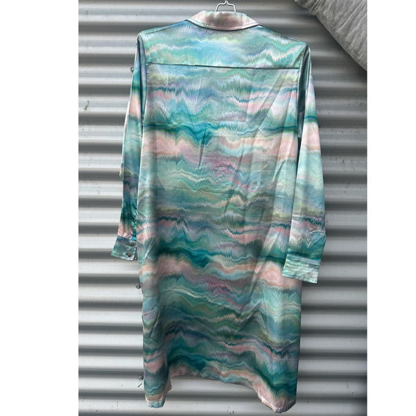 Asbæk kjole grøn/lyserød zigzag print