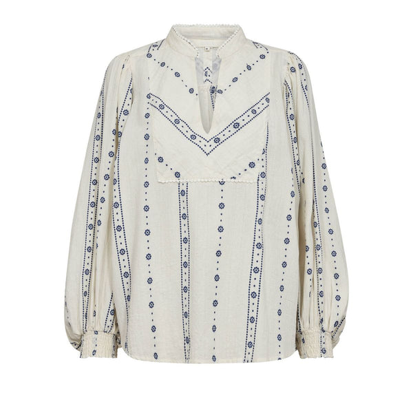 VibeGo Joe Blouse Creme Blue Flowers