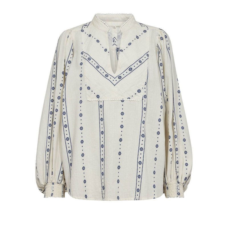 VibeGo Joe Blouse Creme Blue Flowers