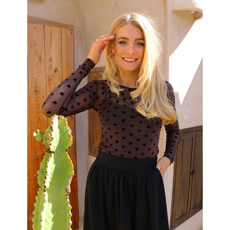 Mesh Top Dark Brown Flock Heart