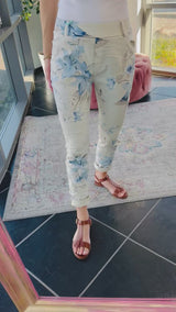 Florence Pants Beige Blue Flower