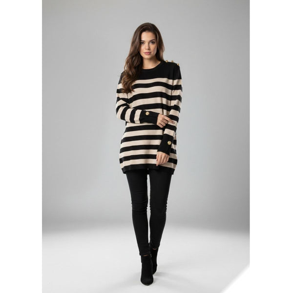 Pull Knit Dress Striped Black / Beige