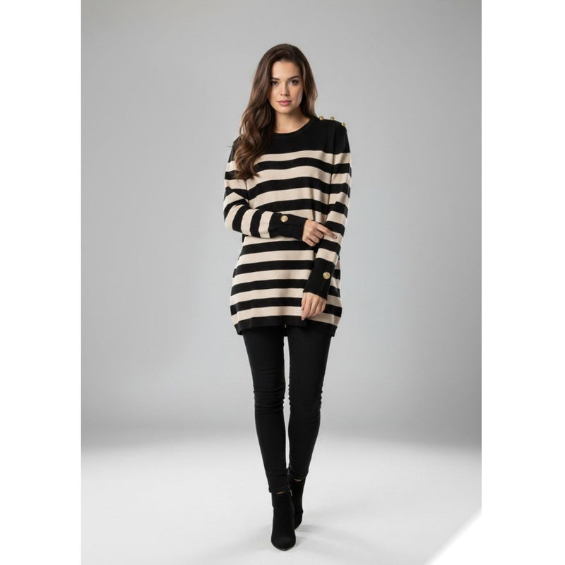 Pull Knit Dress Striped Black / Beige