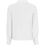 Hvid skjorte med dyb udskæring stor krave knapper og lange ærmer med fast manchet og knap set bagfra