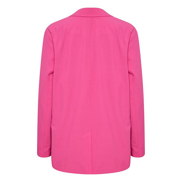 lang pink blazer med knap og lynlås set bagfra