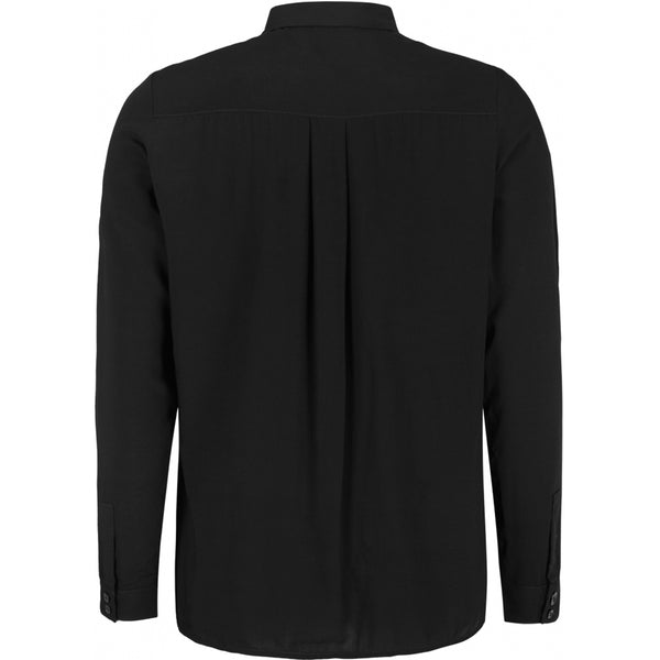 Sort gennemknappet skjorte med almindelig skjortekrave lange ærmer med manchet og knap set bagfra