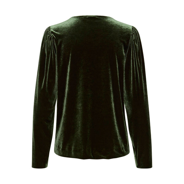 Grøn velour blouse fra Saint Tropez med lange ærmer og rund hals