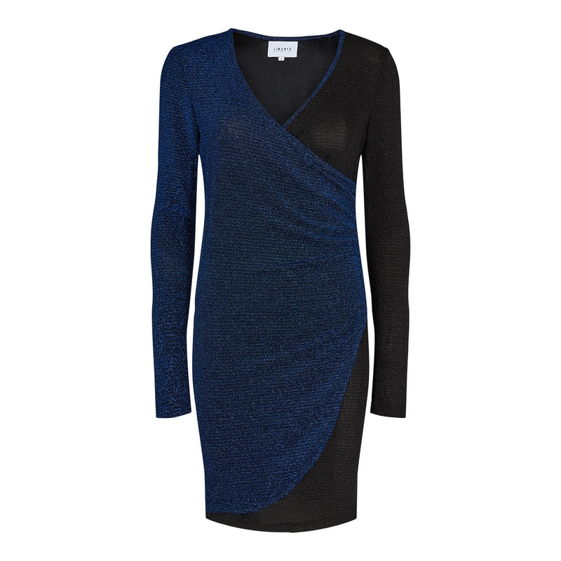 Ingrid LS wrap dress blue black mix