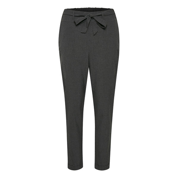 Habit bukser i mørke grå med bindebånd i taljen